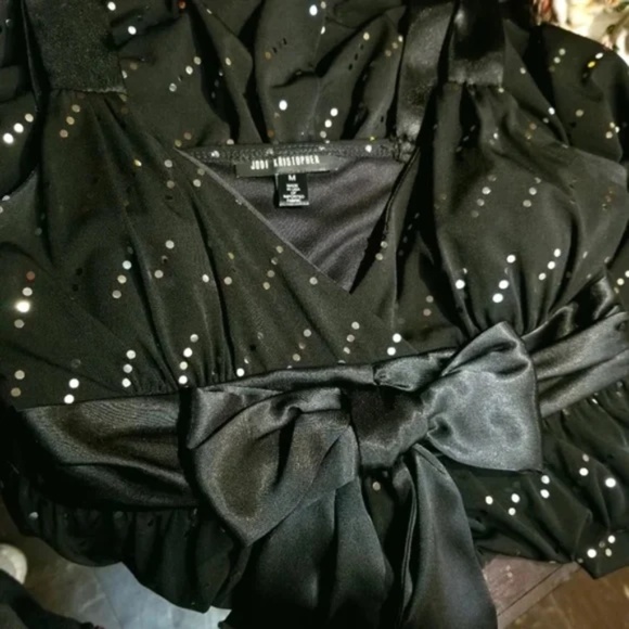 Black Deep V-Neck Sparkle Mini Dress - Picture 9 of 9